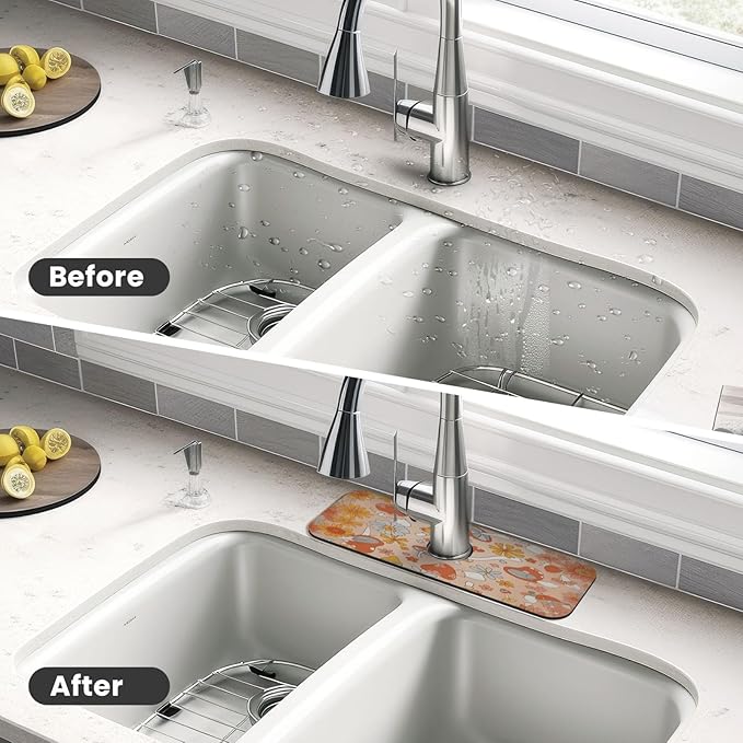 Mushroom Magic Retro Floral Bold Kitchen sink faucet pad, strong water