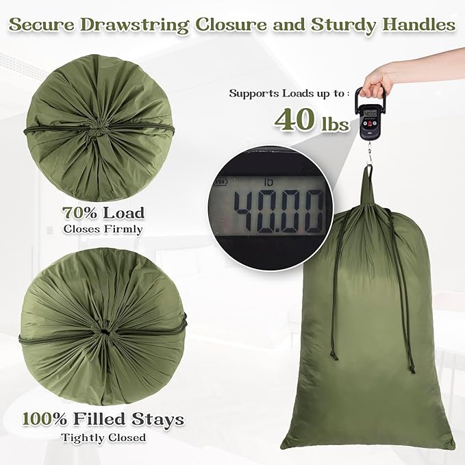 Heavy Duty Nylon Laundry Bag, Extra Large Sleeping Bag Storage Sack, Drawstring