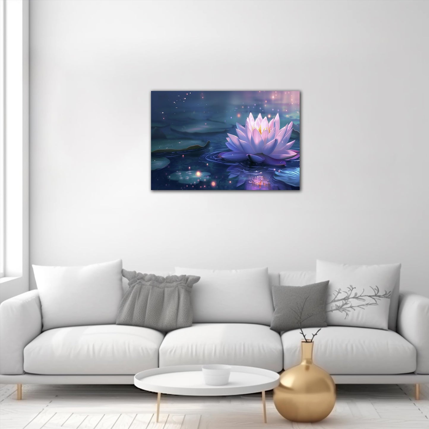 Lotus Flower Wall Art, Zen Canvas Print Wall Decor, Pink Purple Lotus Flower Bloom in Water Picture for Zen Office Decor Meditation Poster Artwork, Framed Home Decor for Yoga Spa Room 18x24 Inches