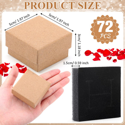 Yinkin 72 Pcs Jewelry Ring Gift Boxes Bulk 2 x 2 x 1.2 Inch Ring Necklace Earring Boxes for Weddings Christmas(Brown)