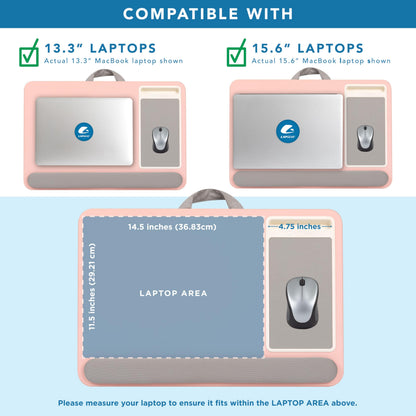 LAPGEAR Home Office Pro Lap Desk with Wrist Rest, Mouse Pad, and Phone Holder - Pink - Fits up to 15.6 Inch Laptops - Style No. 91604