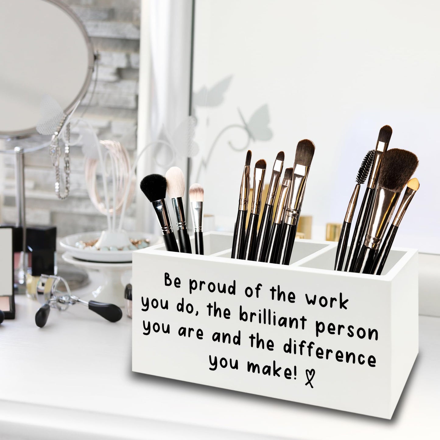 XPH Inspirational Office Pen Pencil Holder Organizer for Desk, Thank You Appreciation Gifts for Women Men, Inspirational Gifts Wooden Box Sign for Home Office Desk Tabletop Decorations