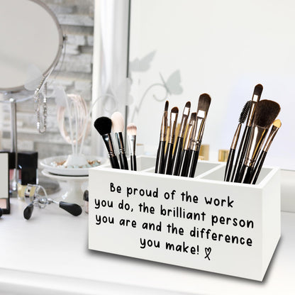 XPH Inspirational Office Pen Pencil Holder Organizer for Desk, Thank You Appreciation Gifts for Women Men, Inspirational Gifts Wooden Box Sign for Home Office Desk Tabletop Decorations