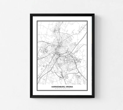 Susie Arts 11X14 Unframed Harrisonburg Virginia Wall Art Map Metropolitan City Road View Abstract Street Print Poster Decor Home Office sdm134
