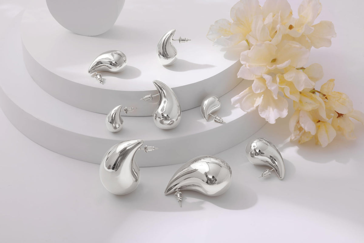Gacimy Silver Tone Teardrop Earrings Dupes for Women, Chunky Drop Earrings for Women with 925 Sterling Silver Post, 1.7Inches