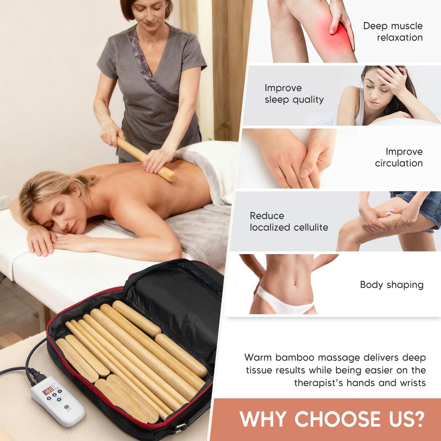 Goodtar Hot Bamboo Massage Warmer Bag w/ 12 PCS Warm Bamboo Sticks, Portable Professional Electric Heater for Stone, Digital Temperature Controller, Portable Heating Travel Bag (Black)