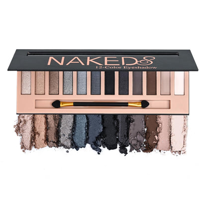12 Colors Makeup Smoky Eyeshadow Palette Natural Nude Matte Shimmer Glitter Pigment Eye Shadow Pallete Set Black Eye Shadow Halloween Make Up for Women (Color E Smokey)