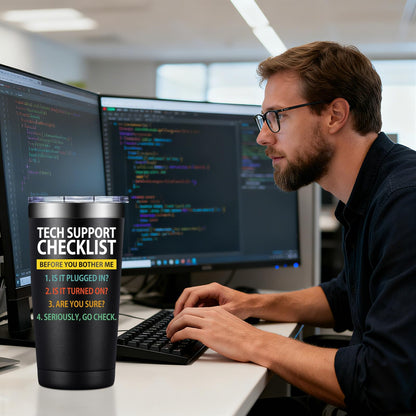 SpenMeta Tech Gifts for Men - Fathers Day, Birthday, Christmas Gift for IT Techies Guys, Geek, Computer Programmer - 20oz Tech Support Checklist Tumbler Cup