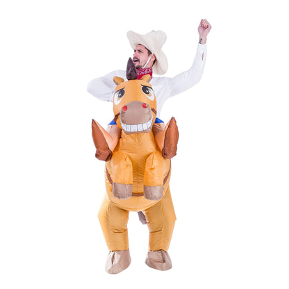 Spooktacular Creations Halloween Inflatable Costume, Riding a Horse Suit, Cowboy Suit with a Hat, Air Blow Up Deluxe Halloween Outfit, Cowboy Ride On Horse Costume - Adult Size
