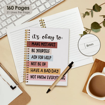 Wheatwin Mental Health Journal, Positive Affirmations Notebook, Inspirational Motivational Journal Therapy Psychology Hardcover Spiral Notebook Gifts for Student Kids Teen, 5.5x8.3