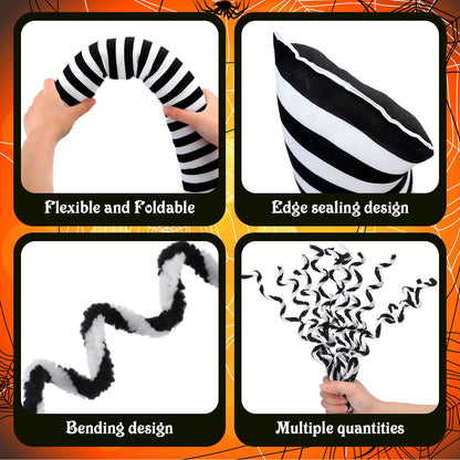 Cinnvoice 13.12 ft Sandworm Christmas Tree Garland Decorations with 10 Pcs Black and White Christmas Plush Cuttings for Xmas Tree Ornament Spooky Nightmare Party Decor