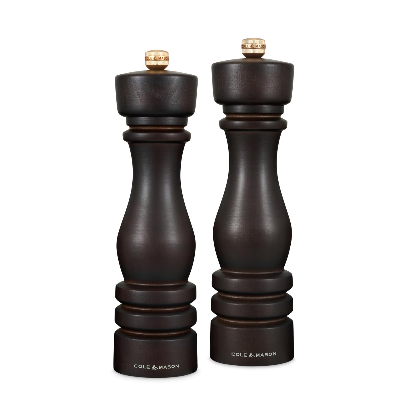 Cole & Mason London Refillable Spice Mill - Kitchen & Home Accessory - Salt & Pepper Grinder Set - Salt Mill with Ceramic Mechanism - Pepper Mill with Carbon Steel Mechanism - 8", Chocolate Wood