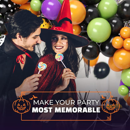 Halloween Balloon Garland Arch Kit – 98 Pcs Black, Orange, Green, Violet Latex + Bat, Pumpkin & BOO Foil Balloons with Accessories – Spooky Party Decor – DIY Kit by Vellax®