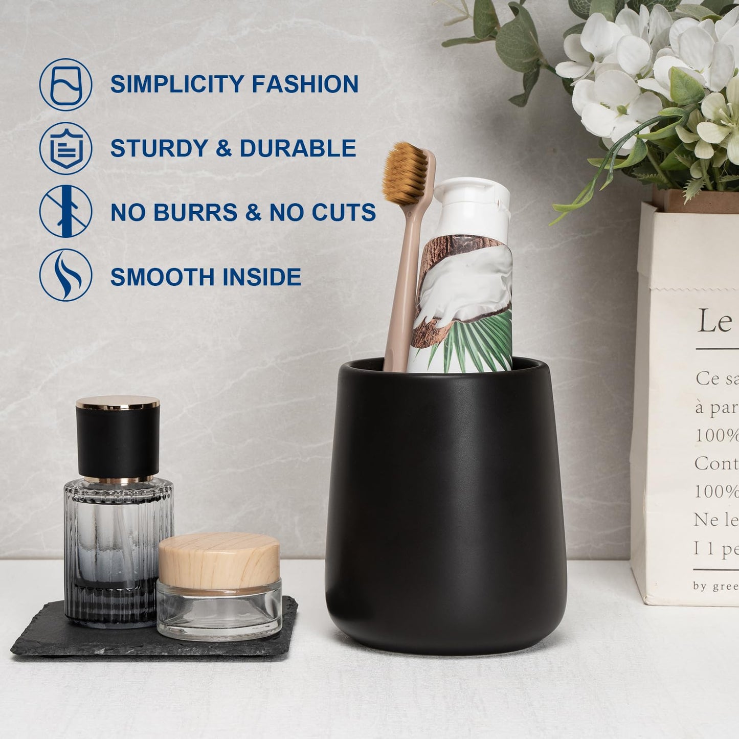 UHEY HOME Bathroom Tumbler Cup Ceramic 13.5oz Reusable Toothbrush Cup 400ml, Toothbrush Holder Adequate for Your Bathroom (Black Brown)