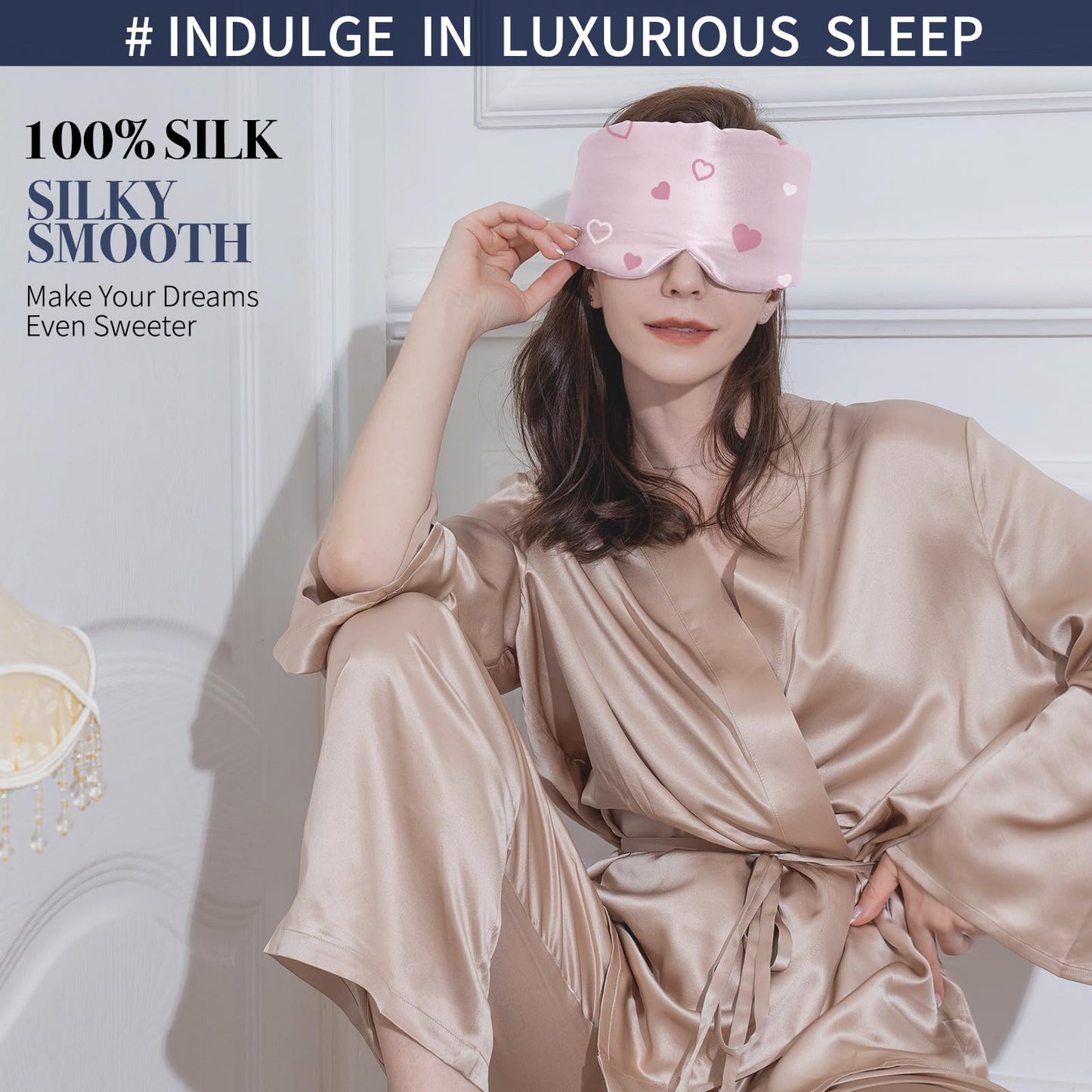 Silk Sleep Mask for Women Men, Mulberry Silk Eye Sleeping Mask & Blindfold with Adjustable Velcro Strap, Blackout Eye Cover for Sleep Travel Yoga Nap, Large Size, Black