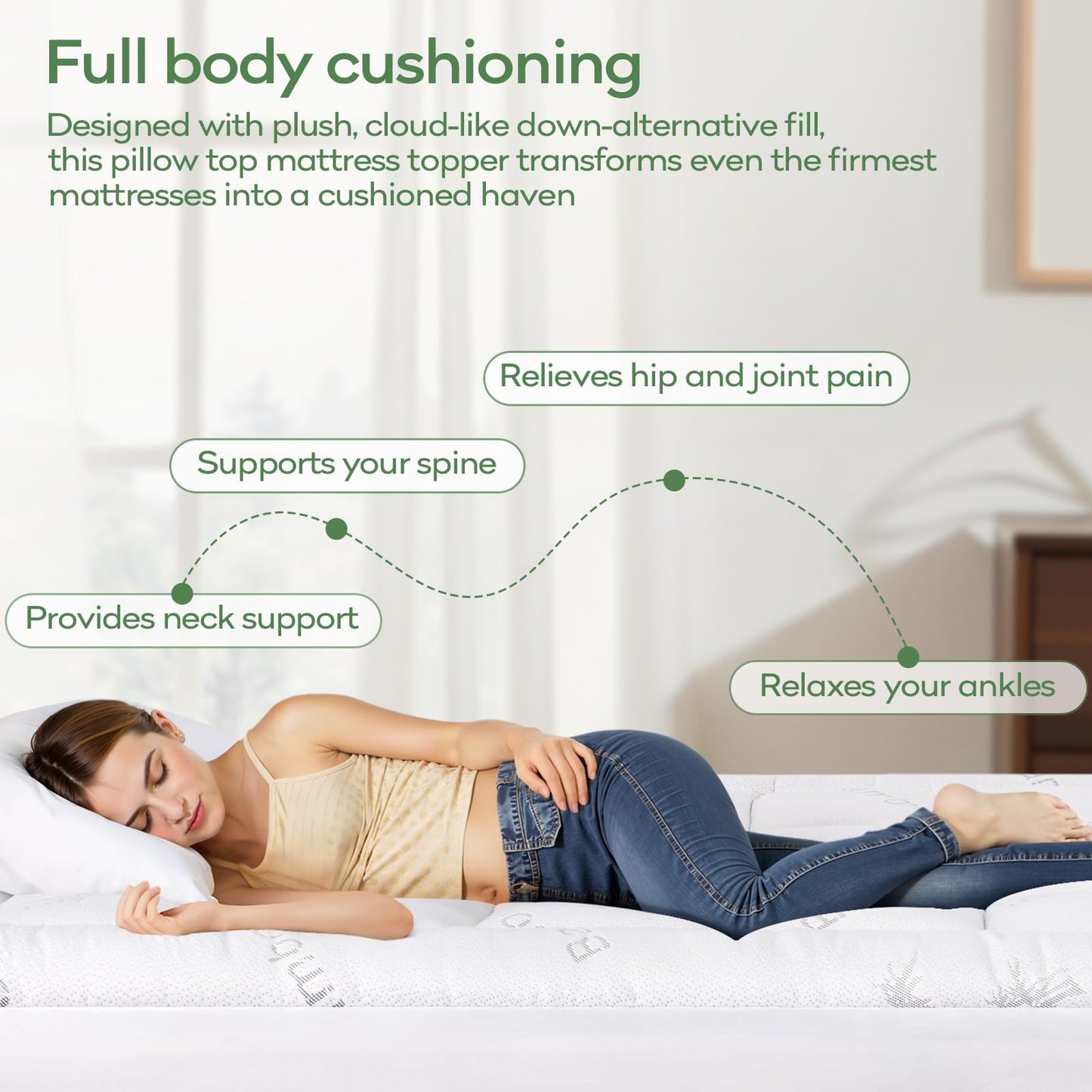 OLANLY King Mattress Topper, Bamboo Viscose Cooling Pillow Top Mattress Pad, Soft Plush Down Alternative for Firm Mattress, Back & Hip Pressure Relief, Machine Washable, Deep Pocket, White