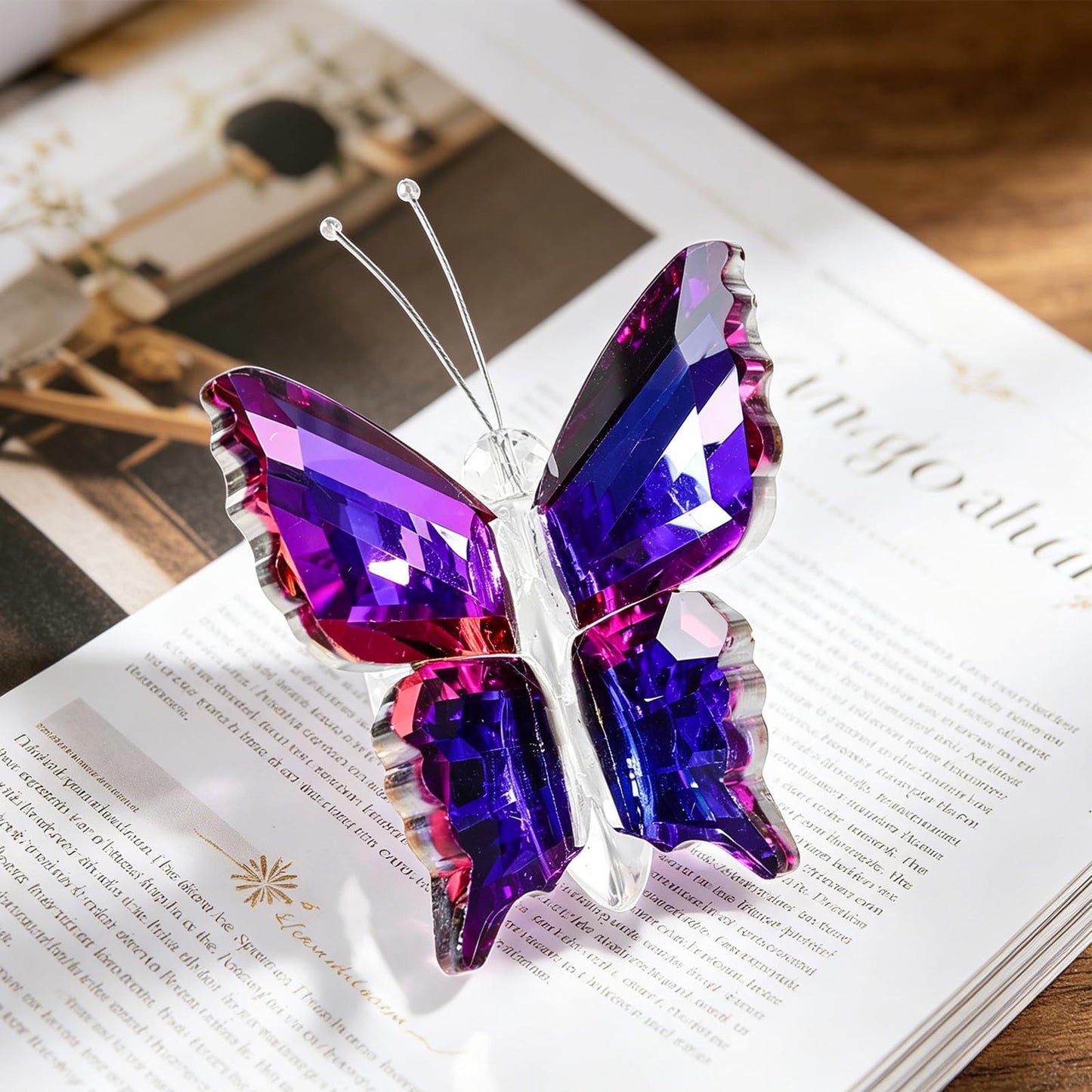 MysticGlitz Purple‑Blue K9 Crystal Butterfly Figurine with Faceted Base, 2.4×1.8in Decor Paperweight Ornament, Collectible Glass Butterfly Statue, Home Decor & Gift for Women Butterfly Lovers