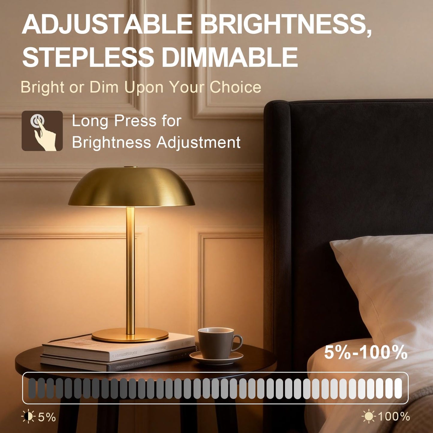 SisiHokai Small Rechargeable Lamp Cordless, LED Touch Battery Operated Table Lamp, Portable, Dimmable, Modern Home Decor, Desk, Bedroom, Bedside, Living Room, Kitchen, Patio, Restaurant, Bar, Gold