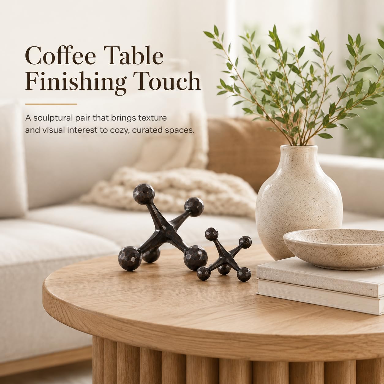 2-Piece Mid-Century Modern Jacks Decor Set - Lightweight Resin Decorative Knot Alternative for Coffee Table,Bookshelf & Office Desk - Abstract Geometric Sculpture Objects,Bronze Finish (Bronze)