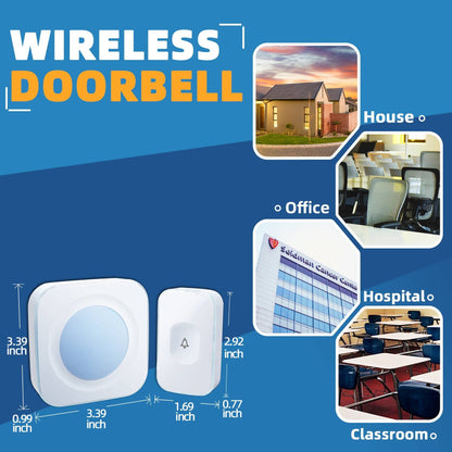 Wireless Doorbell 1200Ft Door Bells for Home with Flashing Light Hearing Impaired Door bell 1 Battery Button & 3 Plug in Receivers for Home Classroom Room Office