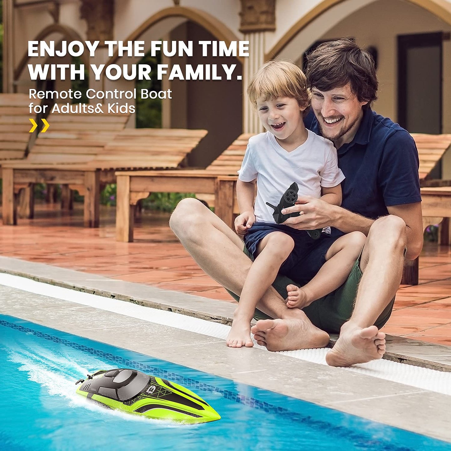 DEERC RC Boat with LED Light, 30+ Mins, Self Righting Remote Control Boat for Pools & Lakes, 20+ MPH, 2.4GHz Racing Boats, 2 Battery, Pool Toys for Kids, Radio Controlled Watercraft