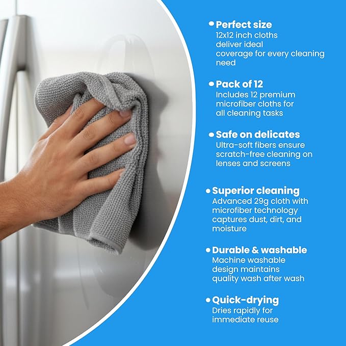 Microfiber Cleaning Cloth Grey 12 Pack Premium Microfiber Towels