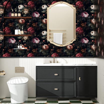 XRUIBZI Dark Floral Peel and Stick Wallpaper Vintage Gothic Contact Paper Pink Goth Flower Wall Mural Home Vinyl Waterproof Self Adhesive Removable Renter Friendly Wall Paper 17.5" x 118"