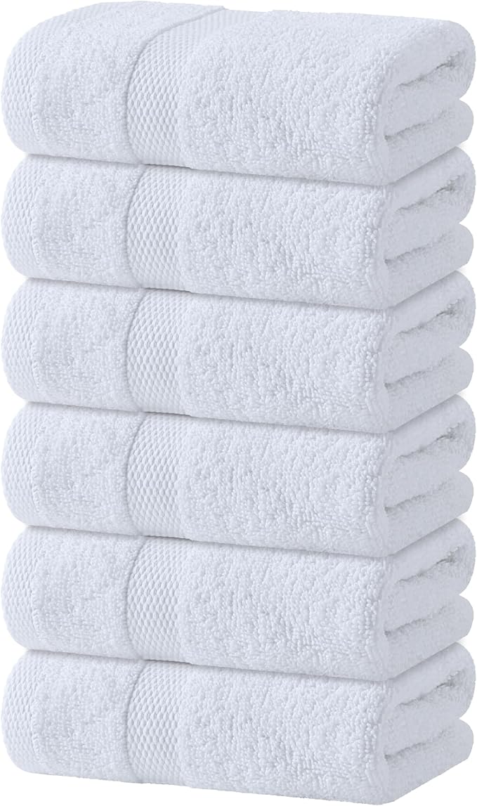 White Hand Towels Set for Bathroom, 6 Pack