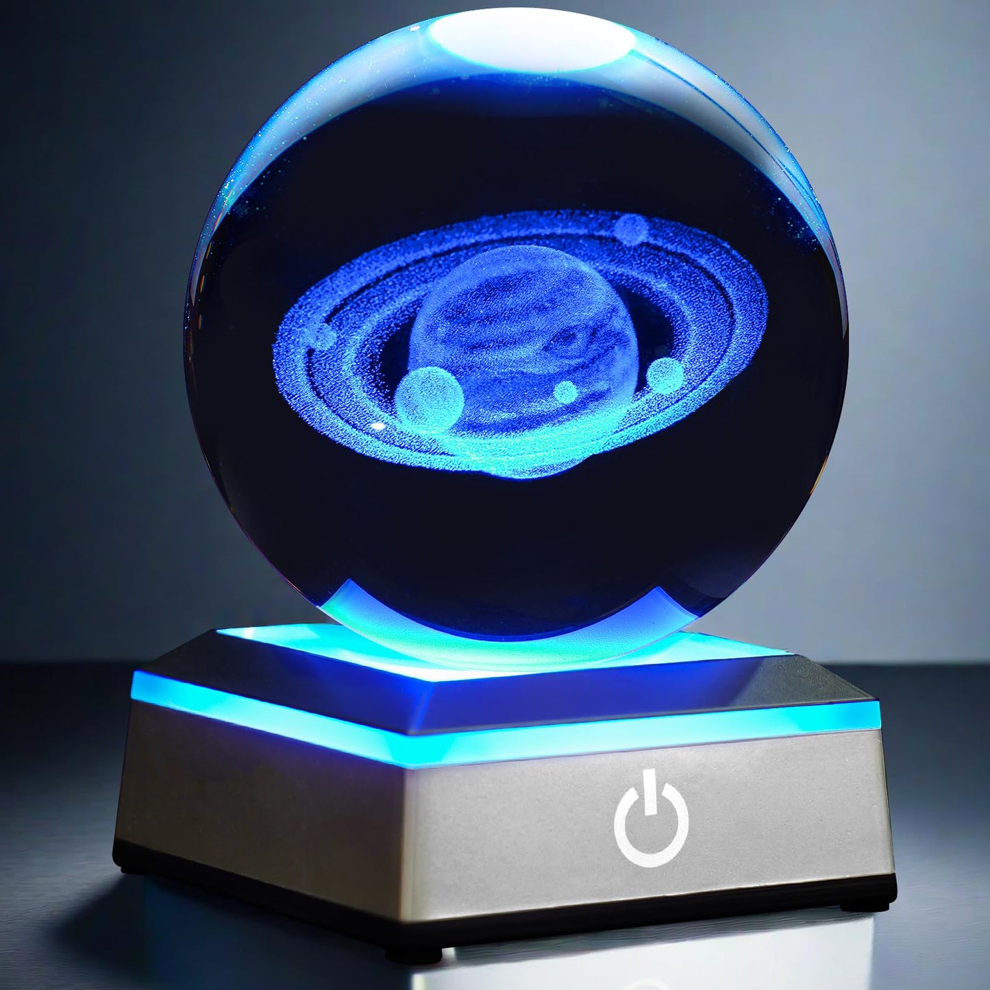 PYMIN3D 3.15 inch Saturn Crystal Ball Night Light with Colorful LED Lamp Touch Base Saturn Model Gifts for Friends Birthday Christmas