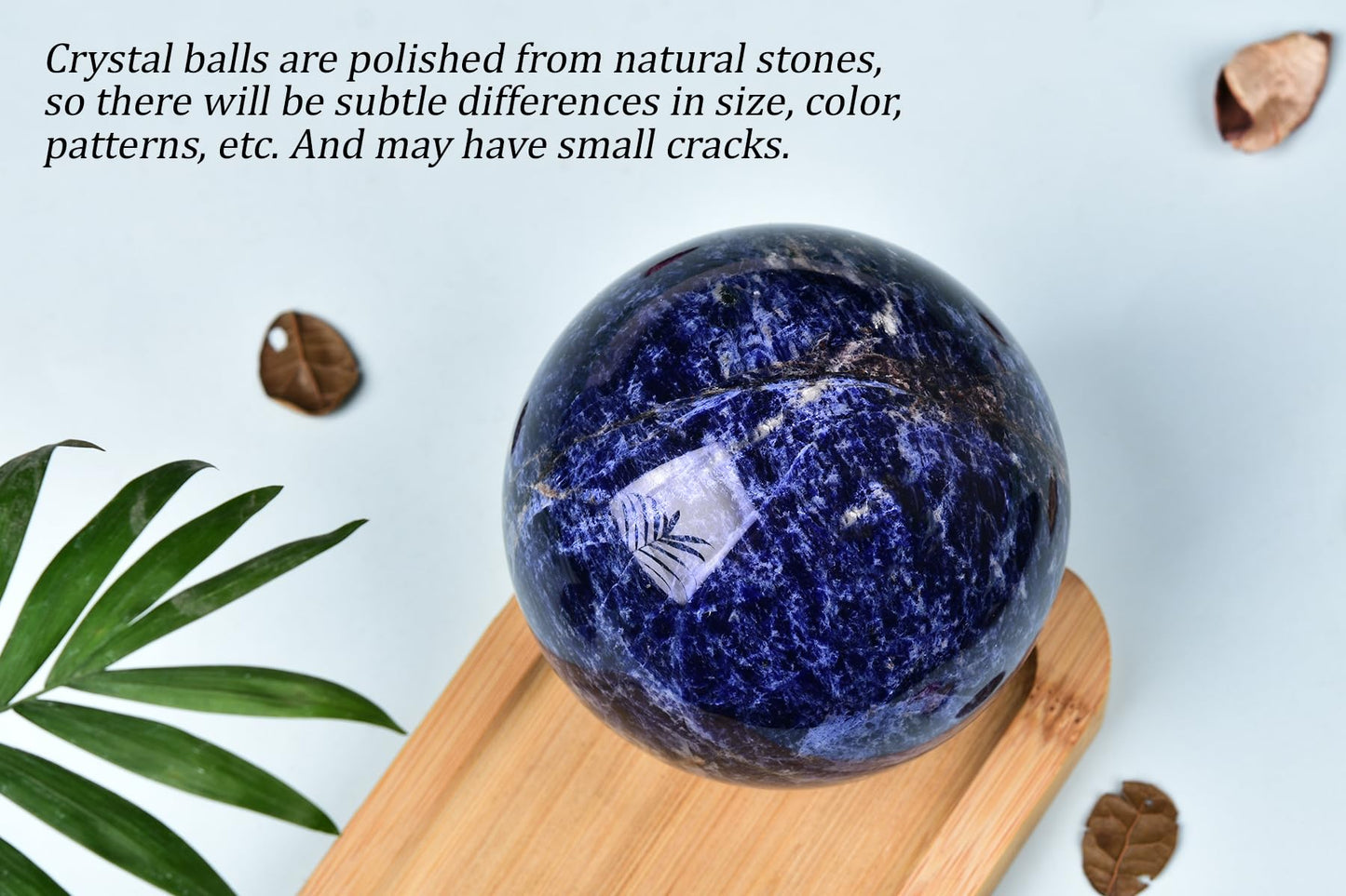 AMOYSTONE Blue Sodalite Decorative Ball 2.8-3.2" with Wood Stand – Large Healing Sphere for Reiki, Feng Shui