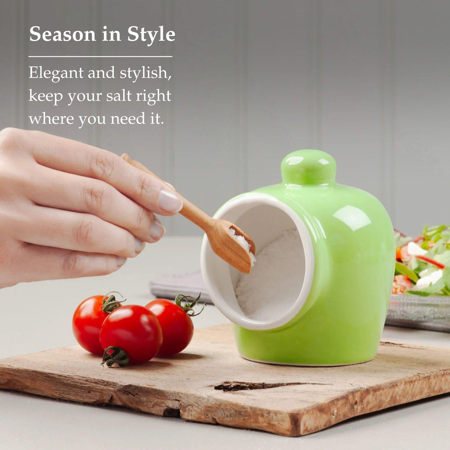 WM Bartleet & Sons 1750 T345G Traditional Porcelain Small Pig with Wooden Salt Serving Spoon-Green