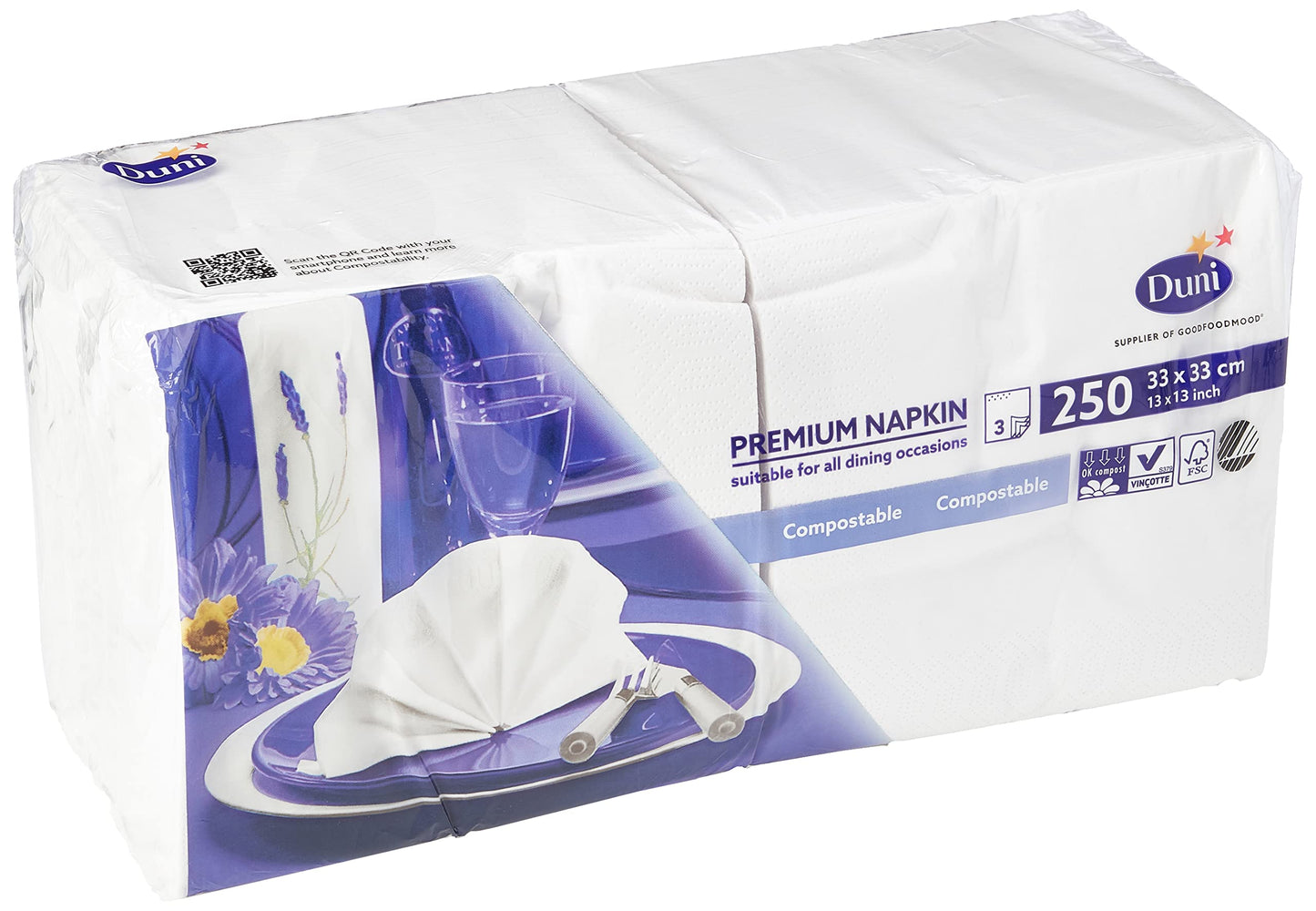 Duni 250 Large Premium Napkins (33cm 3ply), White