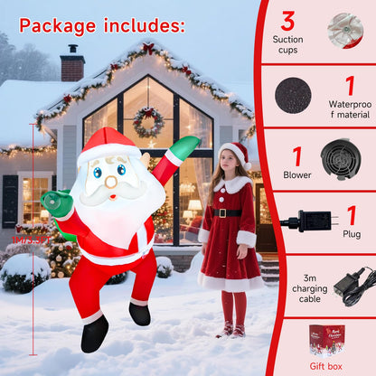 3 FT Christmas Inflatables Outdoor Decorations, Funny Cute Hanging Santa Claus with Gift Bag, Build-in LED Lights, Blow Up Xmas Decor for Indoor Yard Outside Fall Vacation Holiday Party Lawn