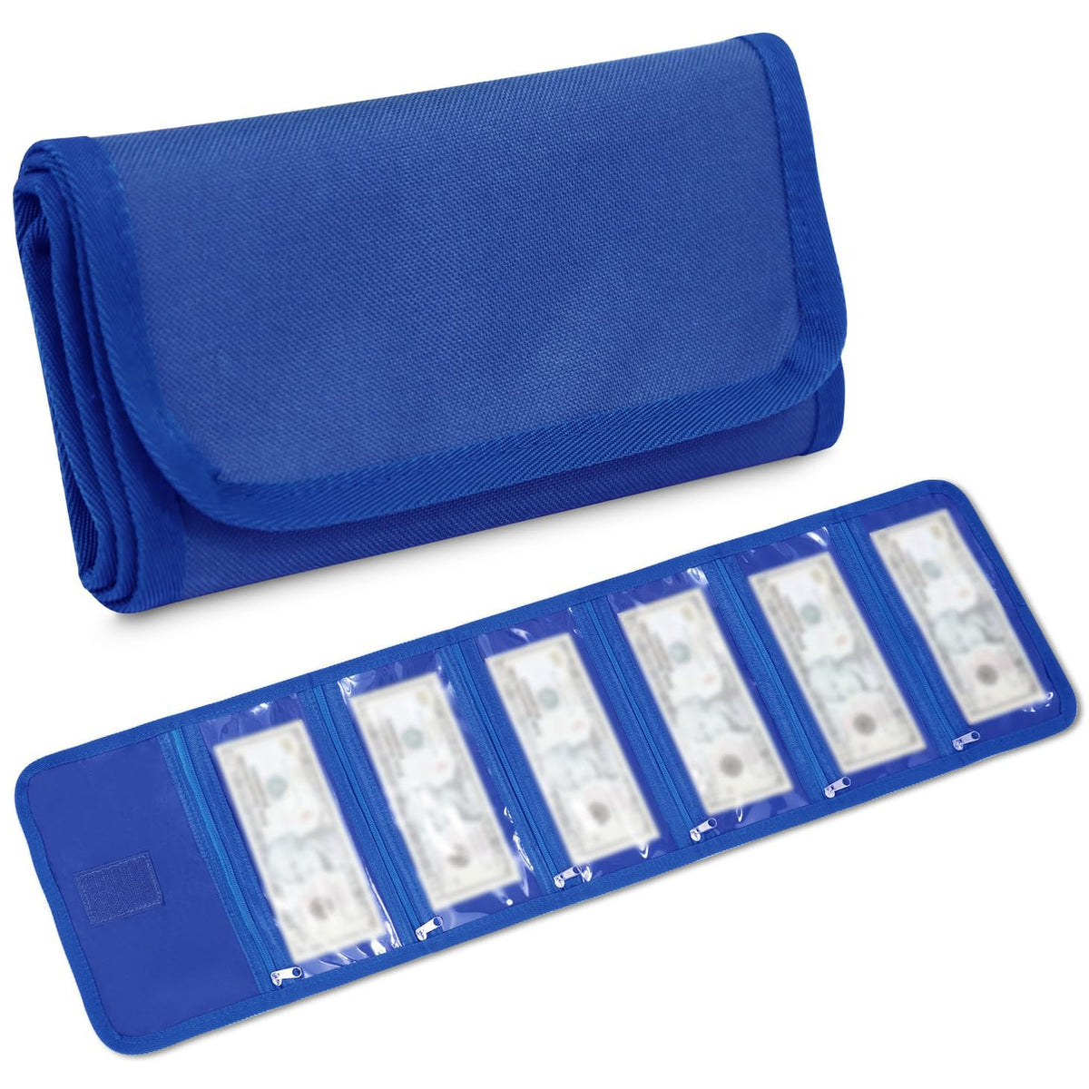 VOCHIC Money Pouch, Money Organizer for Cash with 6 Zippered Pockes, Cash Bill Organizer, Money Bag Small Travel Money Holder for Budgeting, Receipt and Tips,Mothers Day Gifts(Blue)