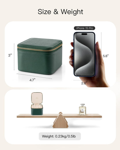 VLANDO Gifts for Teachers,Travel Jewelry Box with 6 Velvet Jewelry Zipper Pockets Jewelry Case Premium Petal Hardware Travel Jewelry Organizer Graduation Gifts (Green)