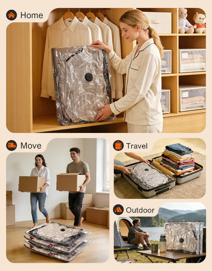 RIWUSI 15 Pack Portable Vacuum Storage Bags for Travel with Rechargeable Electric Pump, Carry-on Size Compression Packing Bags for Clothing, Blankets, Space Saver for Luggage and Suitcase