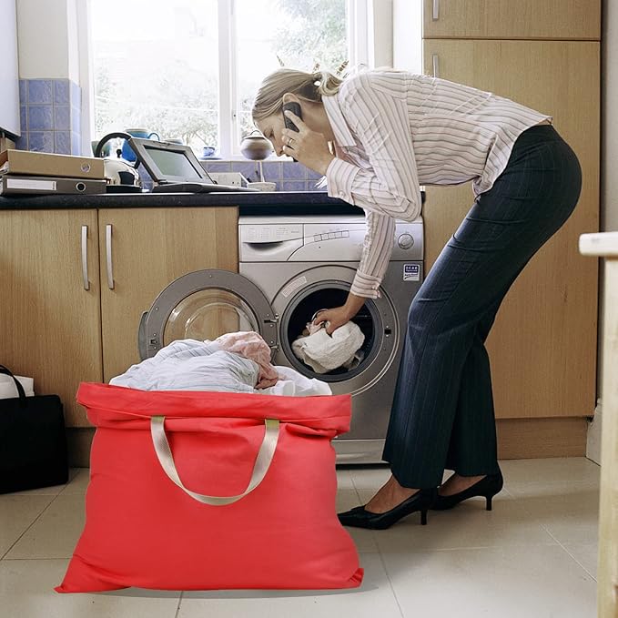 Cotton Canvas Laundry Bag with Handles & Drawstring Straps, Heavy Duty Extra