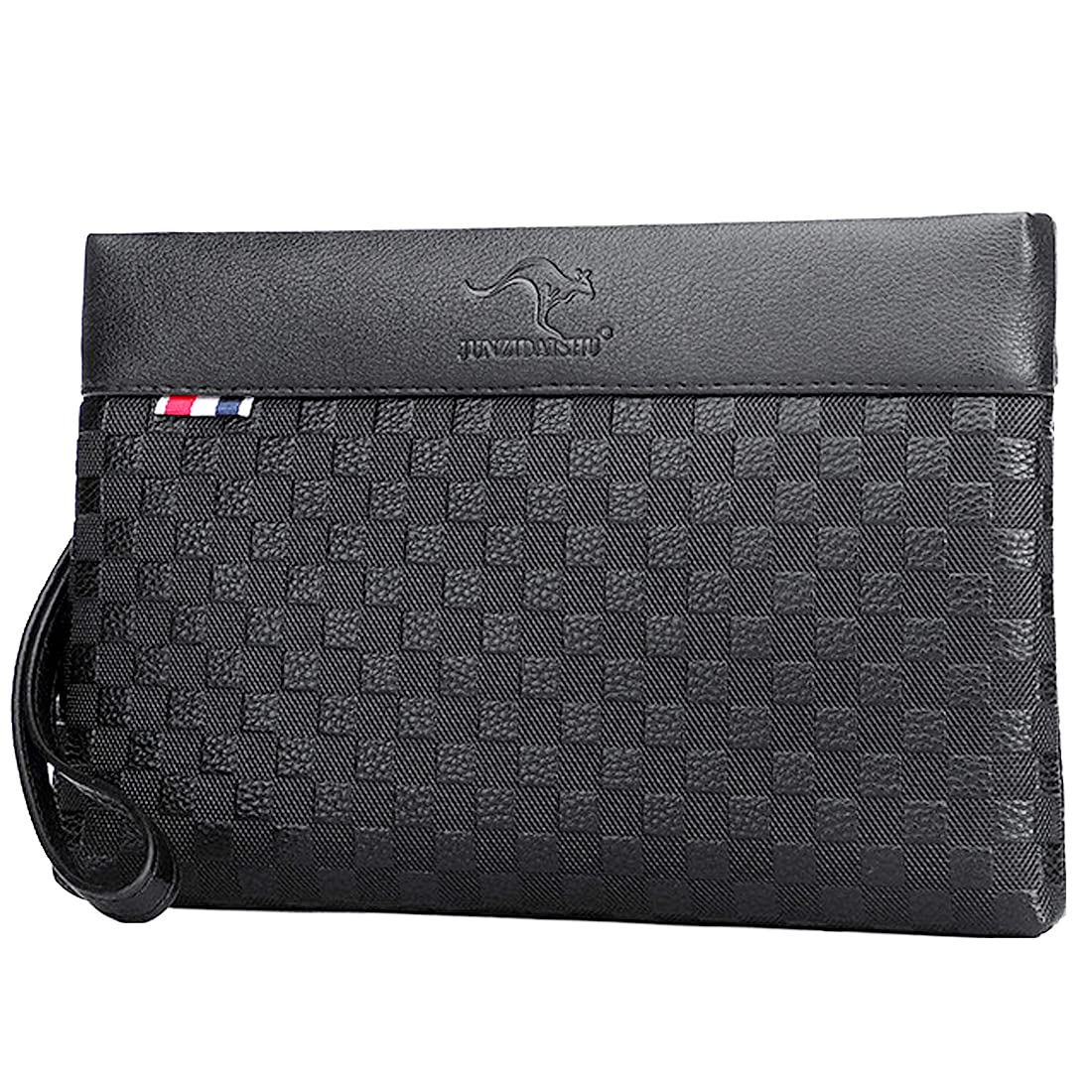 A-QMZL Men's Leather Clutch Bag Large Capacity Business Clutch Bags Wallet Card Slots Pockets with Zipper Wallets for Men with Wrist Strap Wrist Bag Work Travel Casual, Black, 26*17*3.5cm, Retro