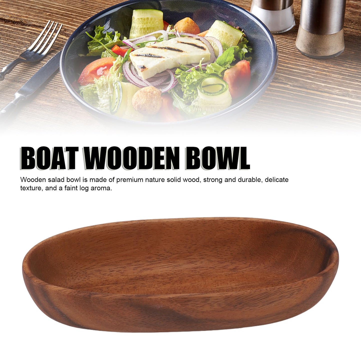 HAOHIZE Handcrafted Decorative Boat Bowl, Rustic Wooden Salad Bowl for Food Bread Fruits Snack Dessert, Coffee Table Tray or Entryway Catchall, Long Oval Design for Modern Farmhouse Decor