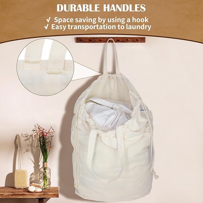 Canvas Laundry Bags with Handles & Square Base18"Lx18"Wx27.6"H, Extra Large