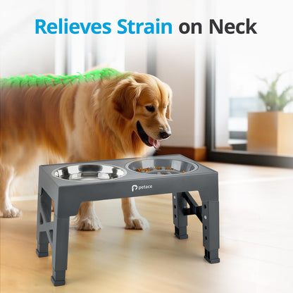 Petace Elevated Dog Bowls for Large Dogs, Raised Dog Bowl Stand with Slow Feeder Bowl & 2 Stainless Steel Dog Food Bowls, 5 Heights Adjustable for Small Medium Large Dogs and Pets