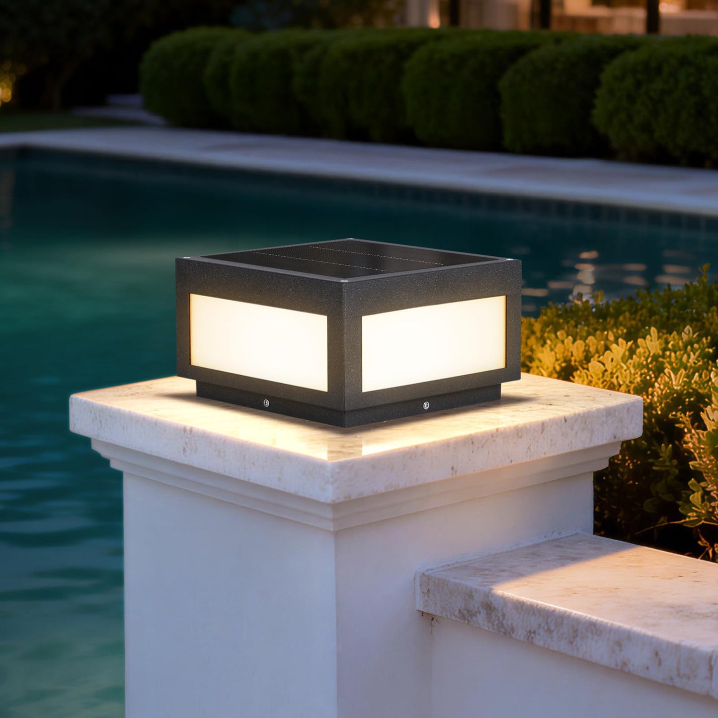 PAKEDANDUN Solar Post Lights Outdoor, 9.84" Solar Pillar Lights Outdoor, IP54 Waterproof Column Light Outside with E26 Bulb, 3000K LED Post Lamp Dusk to Dawn, Modern Pillar Light for Patio Garden