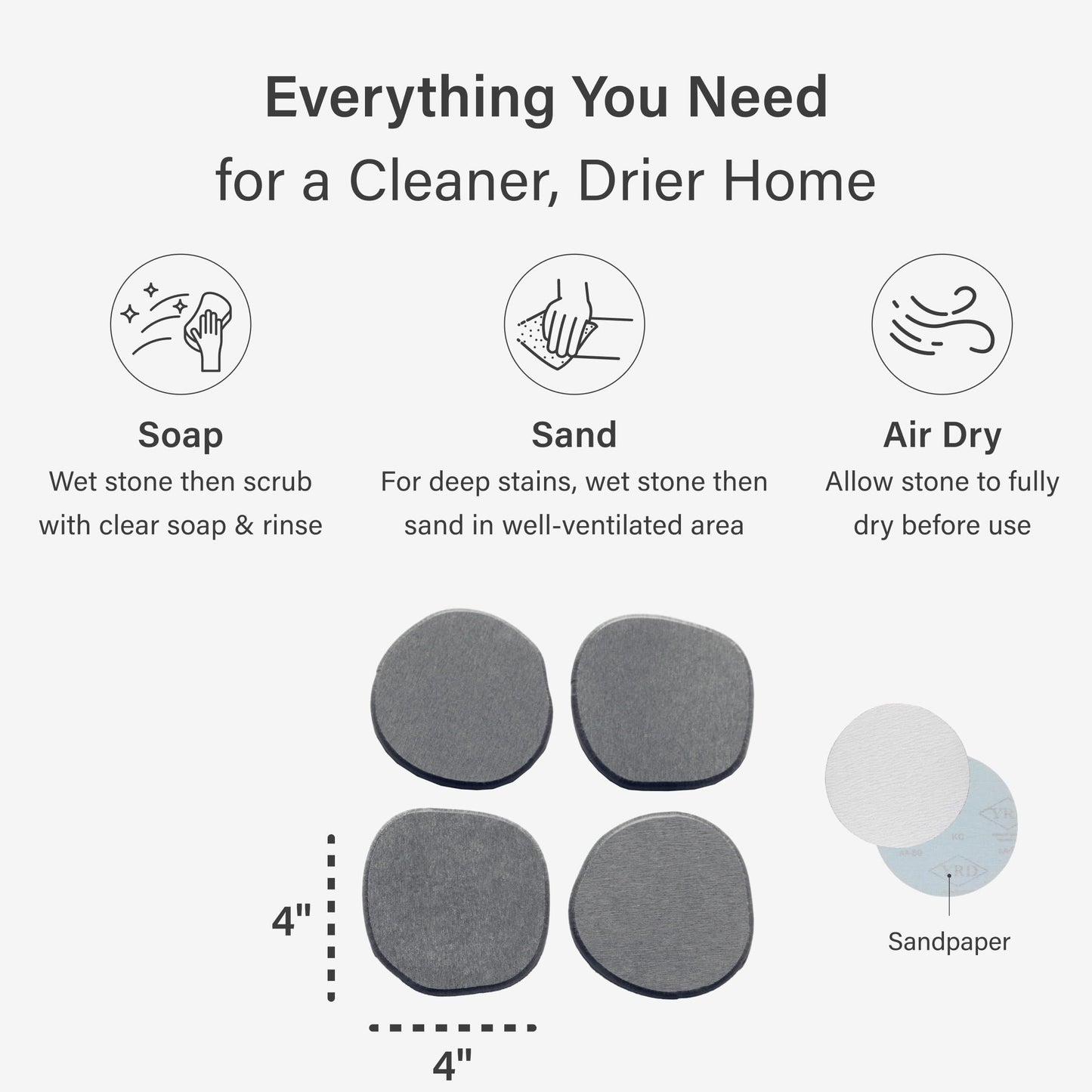 Dorai Home Stone Coasters Set - Diatomaceous Earth Water-Absorbing Drink Coaster for Coffee Table, Kitchen or Bar, Modern Stone Appearance | Slate - Set of 4