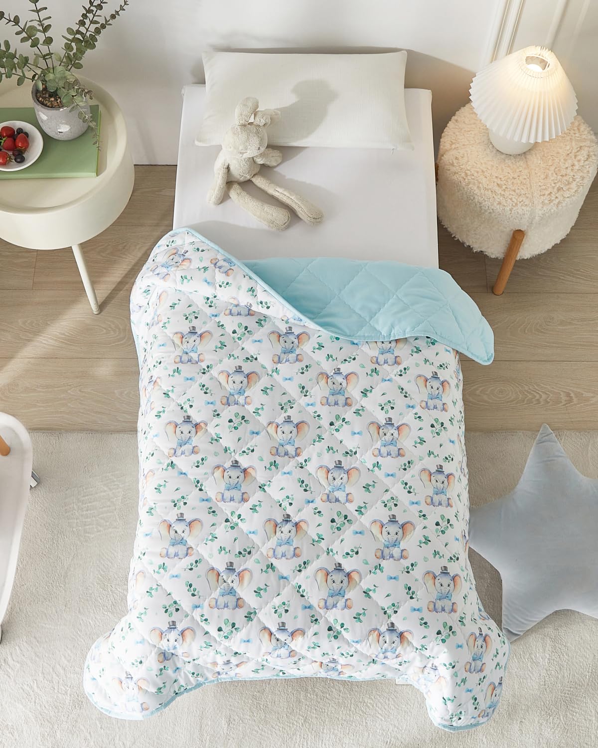 Elephant Toddler Comforter - Down Alternative Toddler Microfiber Comforter - Lightweight & Warm Baby Quilt Blanket - Soft & Breathable - Kids Duvet Insert for Crib, Stroller - Machine Washable - 39x47