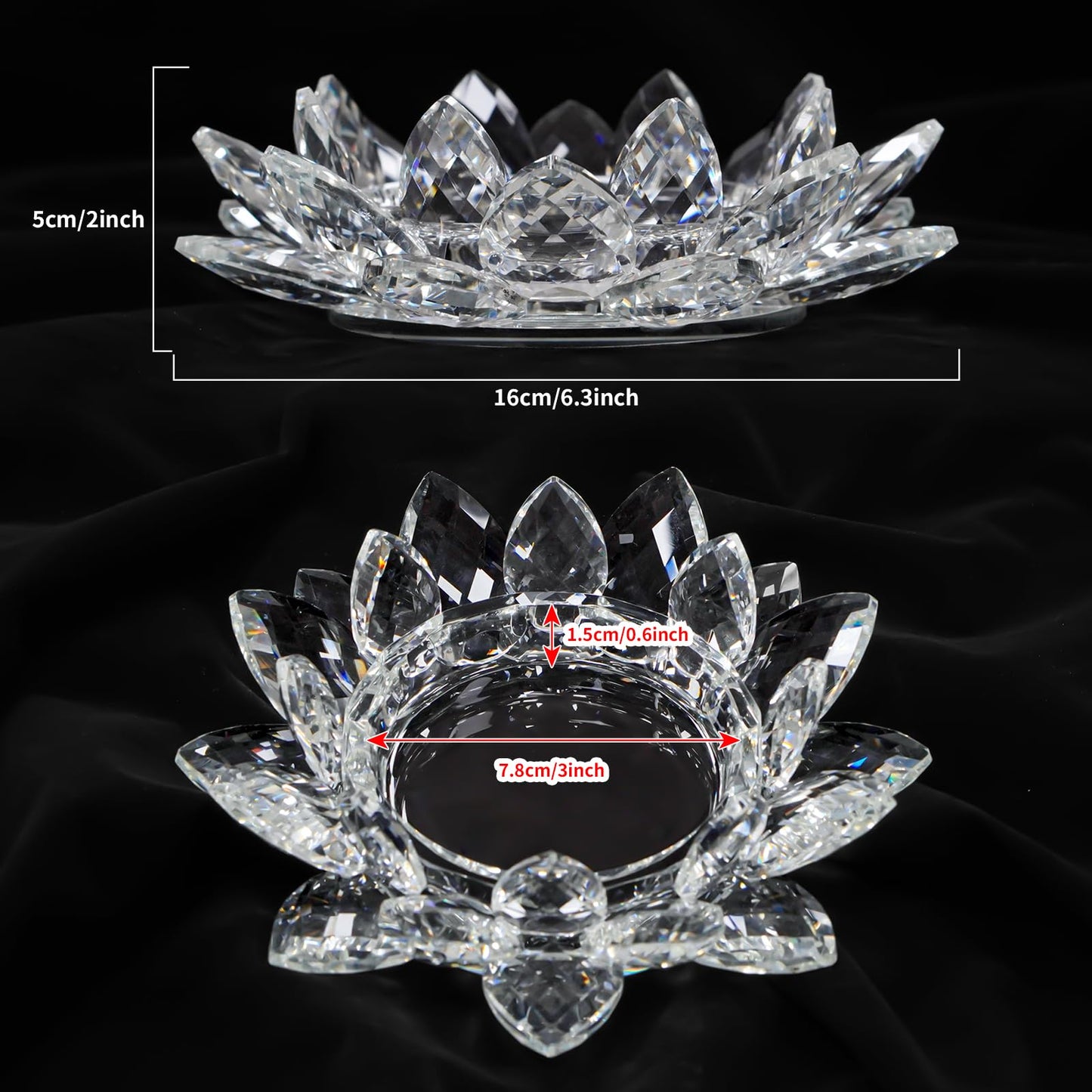 Kolnlala Large Crystal Lotus Tealight Candle Holder for Up to 6" Diameter Pillar Candlestick, Chunky Glass Votive Stand for Wedding, Party, Table Centerpiece Decor and Yoga Meditation (1, Clear)
