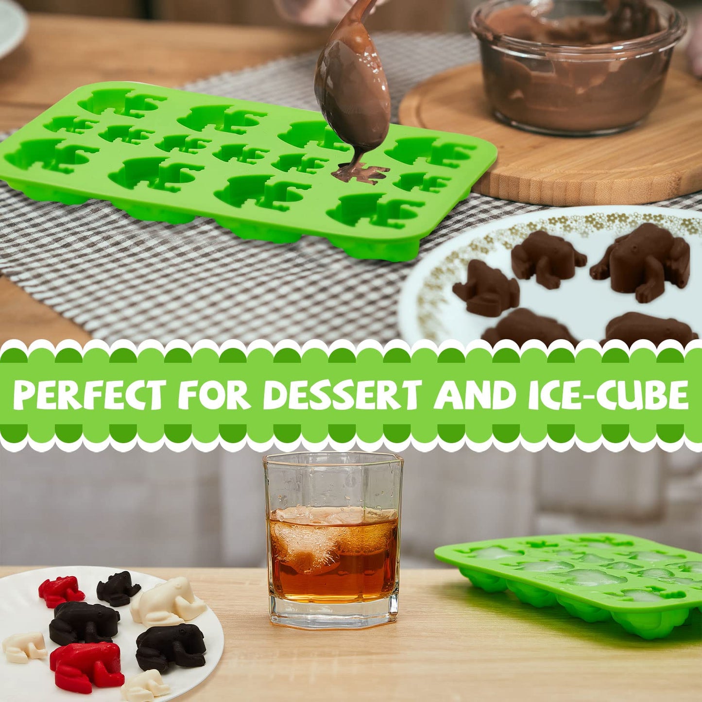 Tessco for you 2 Pieces Silicone Frog Chocolate Mold Halloween Candy Frog Shaped Passover Jelly Ice Tray Fun Gummy Animal Mold for Birthday Wizard Party Cake Decoration Kitchen Gift (Green)