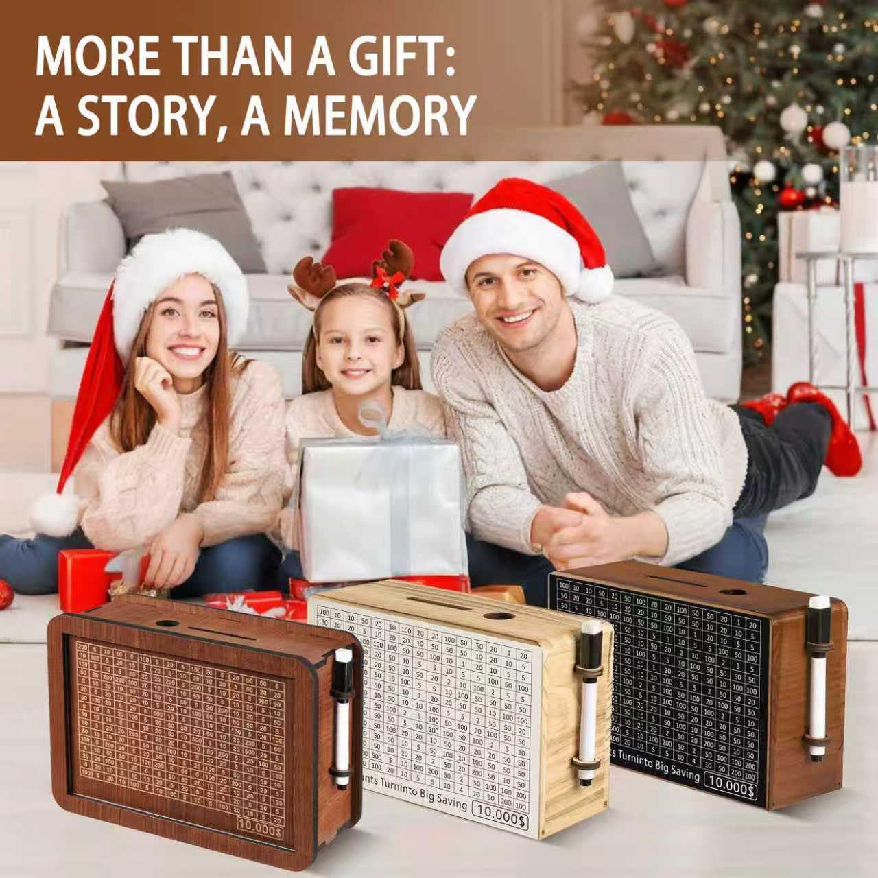 Wooden Money Saving Box for Kids & Adults - Reusable $10,000 Savings Challenge Box with Progress Tracker & Cash Vault, Educational Piggy Bank Gift for Boys Girls 3-12 (7 Amounts, Wood)