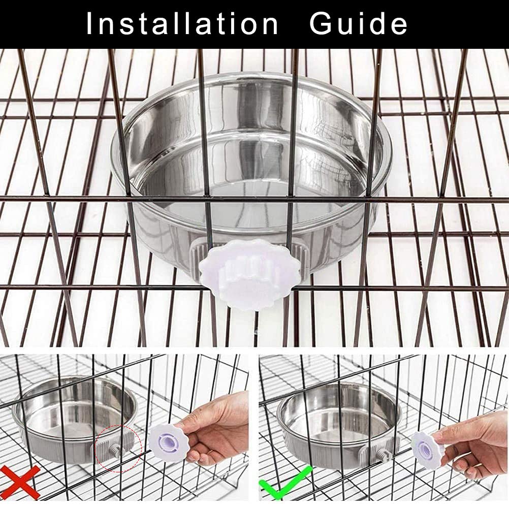 2 Pcs 2-in-1 Pet Crate Bowls, 11cm/4.3In 420ml Hanging Cage Dog Bowl Removable Cage Water Bowls for Dog Cat