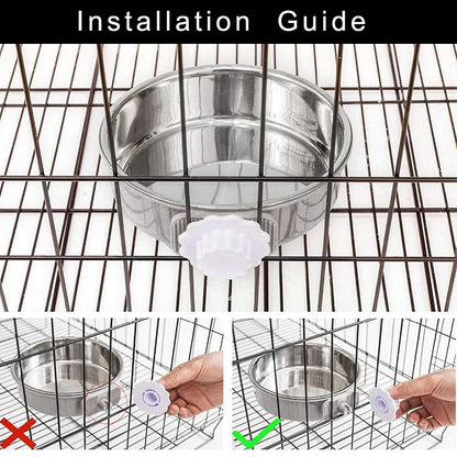 2 Pcs 2-in-1 Pet Crate Bowls, 11cm/4.3In 420ml Hanging Cage Dog Bowl Removable Cage Water Bowls for Dog Cat