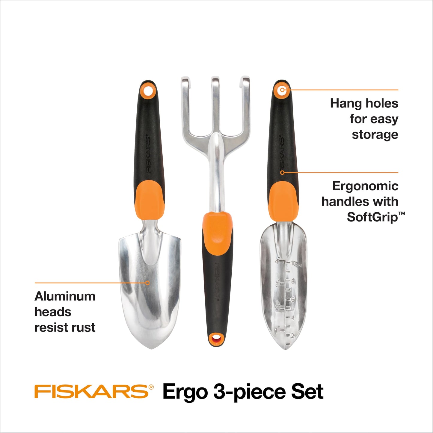Fiskars 384490-1002 Garden Scratch Tool Set, Recyclable Package, Black/Orange